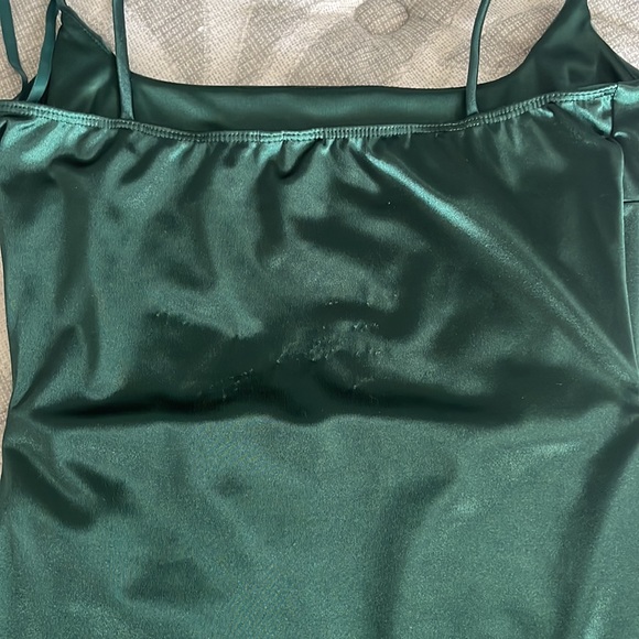 Emerald Green Satin dress size large (runs 1 size small) - Picture 6 of 8